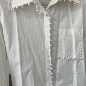 Elegant White Pearl-Embellished Men's Shirt